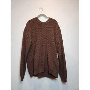 Guess Women's Large Brown Textured Knit Sweater Geometric Crew Neck Pullover‎